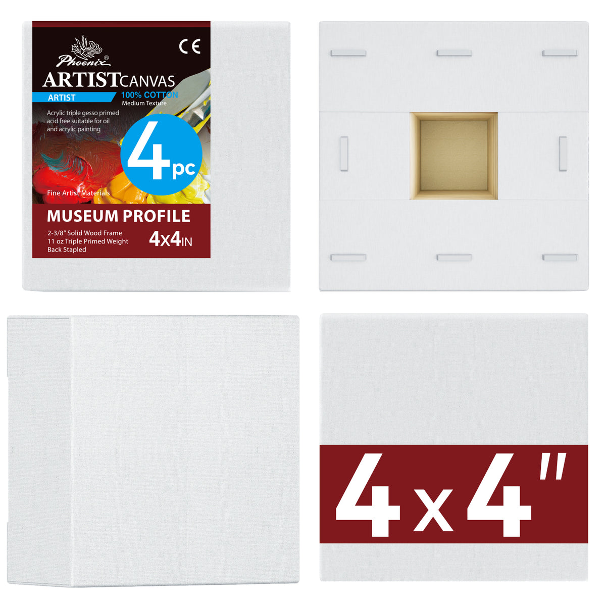PHOENIX 4x4 Inch 4 Pack Museum Canvas