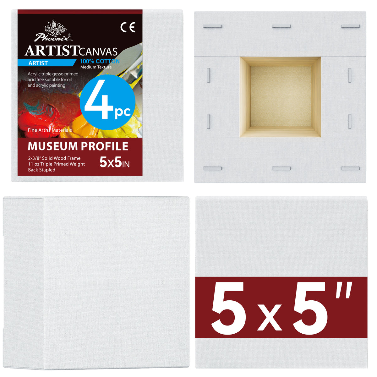 PHOENIX 5x5 Inch 4 Pack Museum Canvas