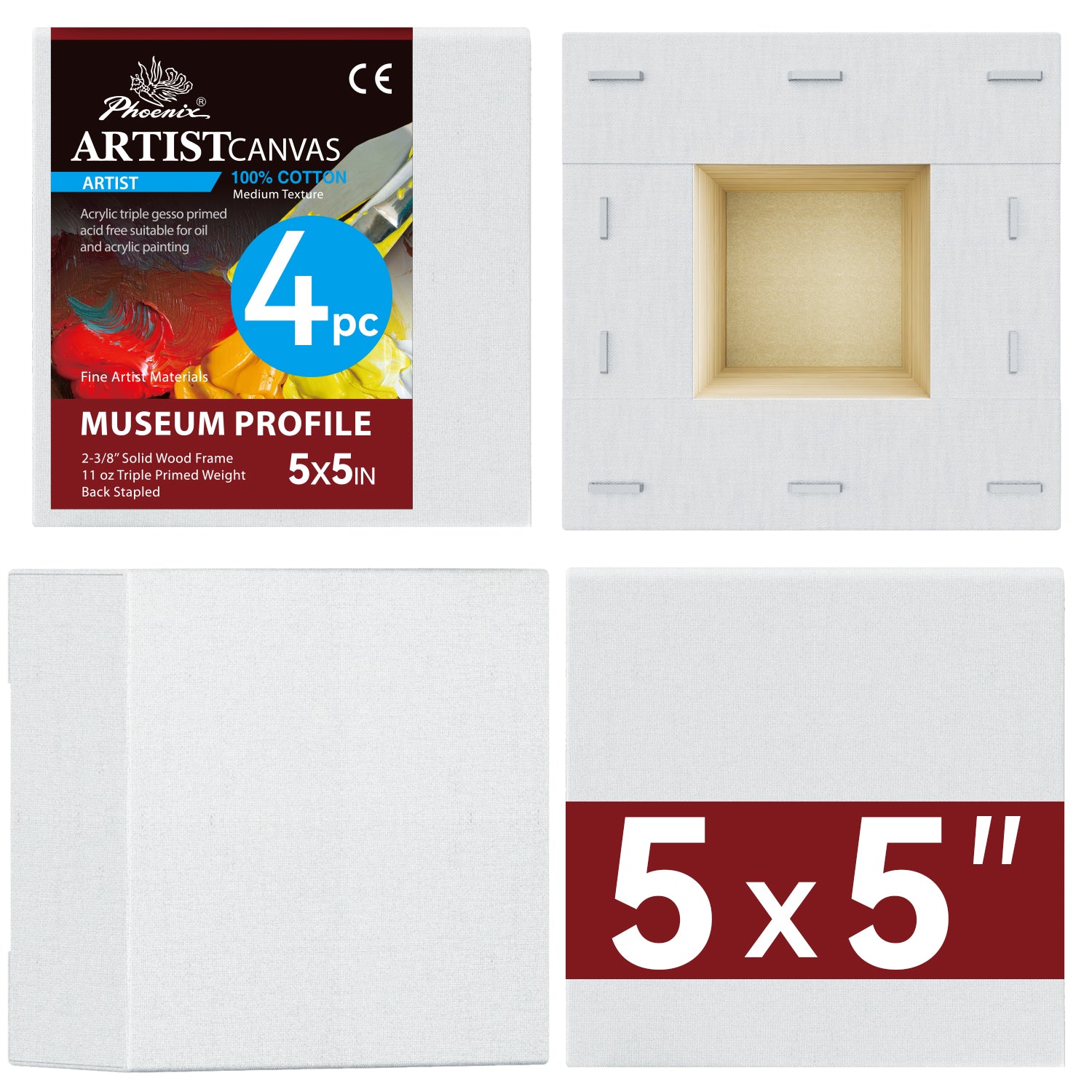 PHOENIX 5x5 Inch 4 Pack Museum Canvas
