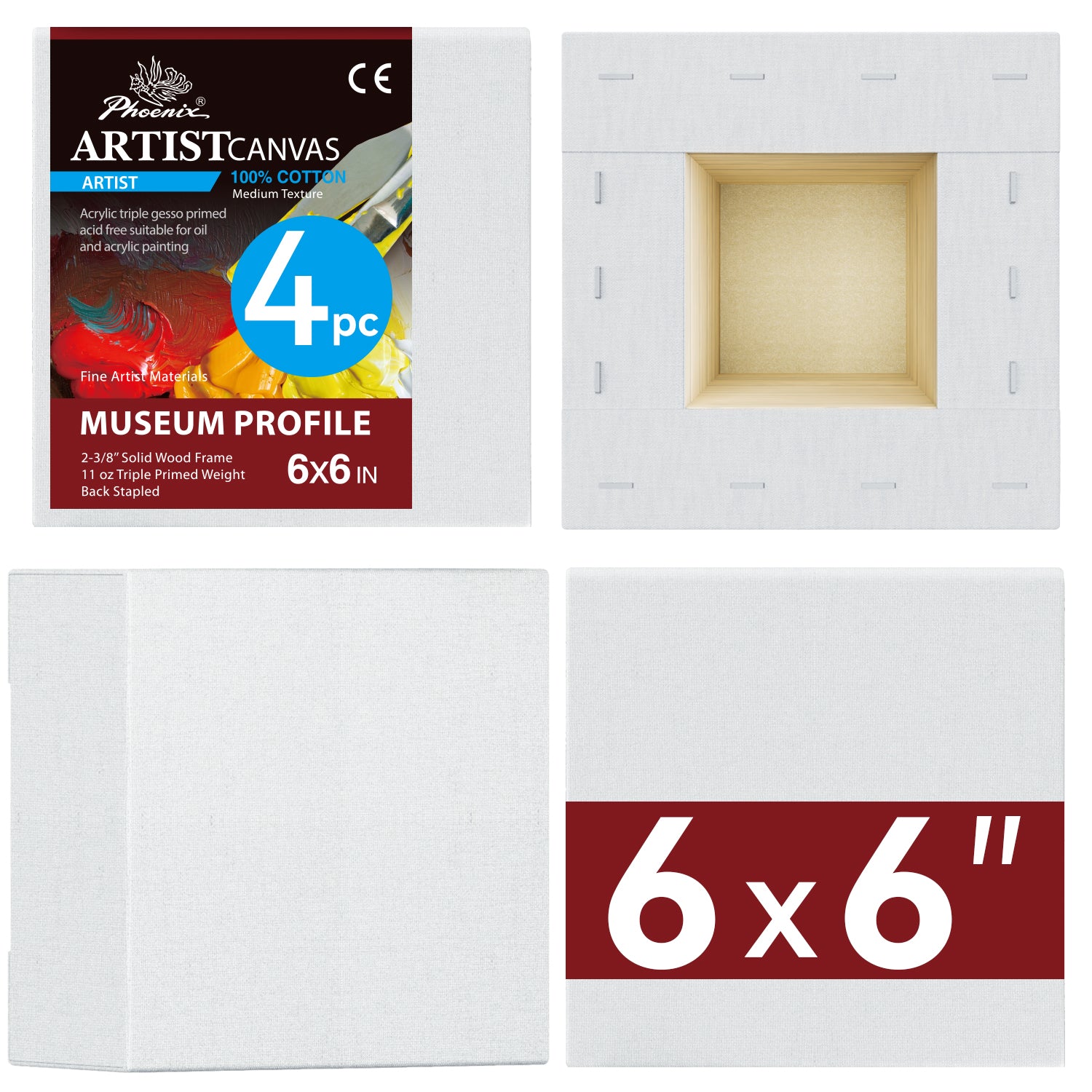 PHOENIX 6x6 Inch 4 Pack Museum Canvas