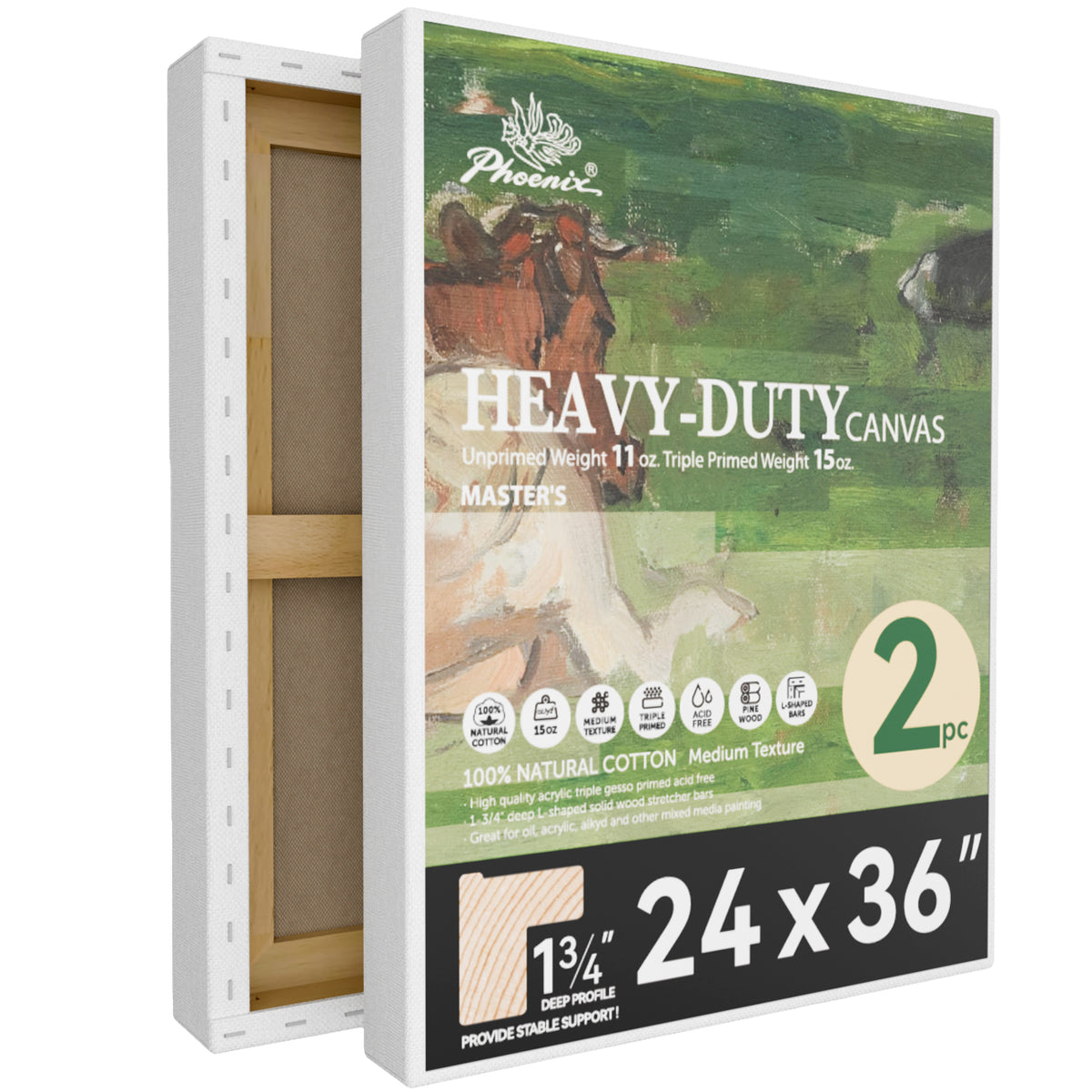 2 Pack PHOENIX 24x36 Inch Heavy Duty Stretched Canvas