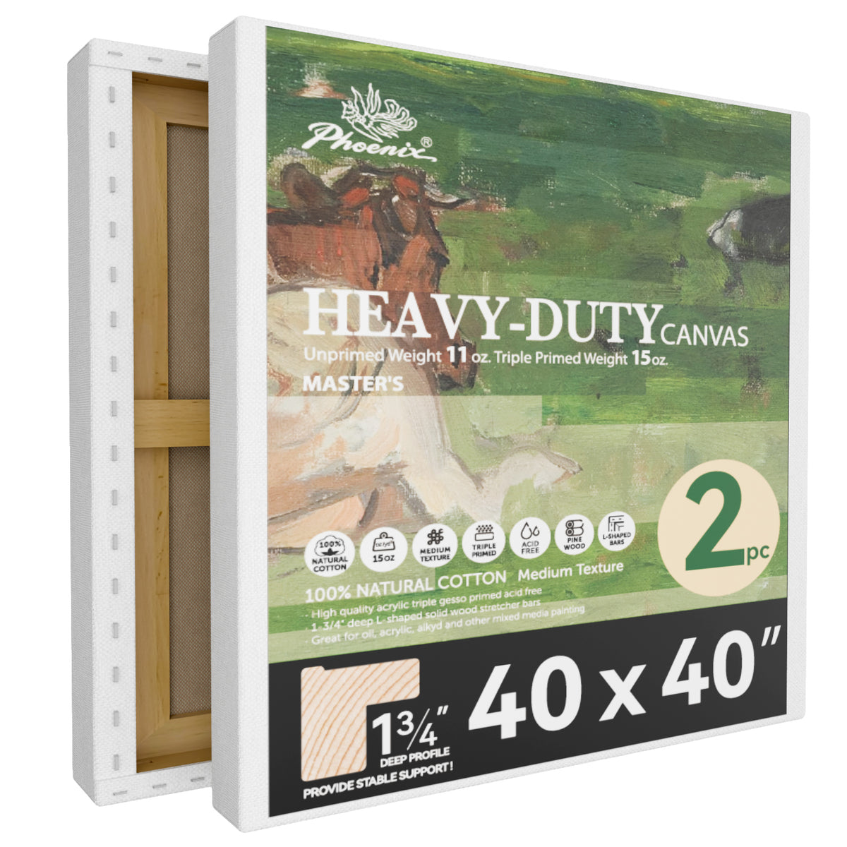 2 Pack PHOENIX 40x40 Inch Heavy Duty Stretched Canvas