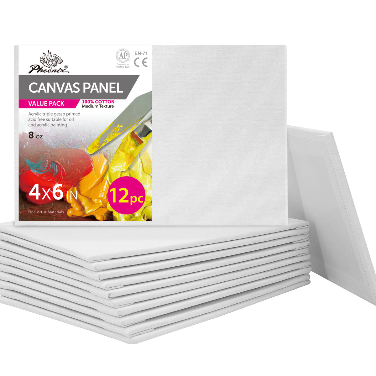 12PACK PHOENIX Studio 100% Cotton Canvas Panels  4X6IN