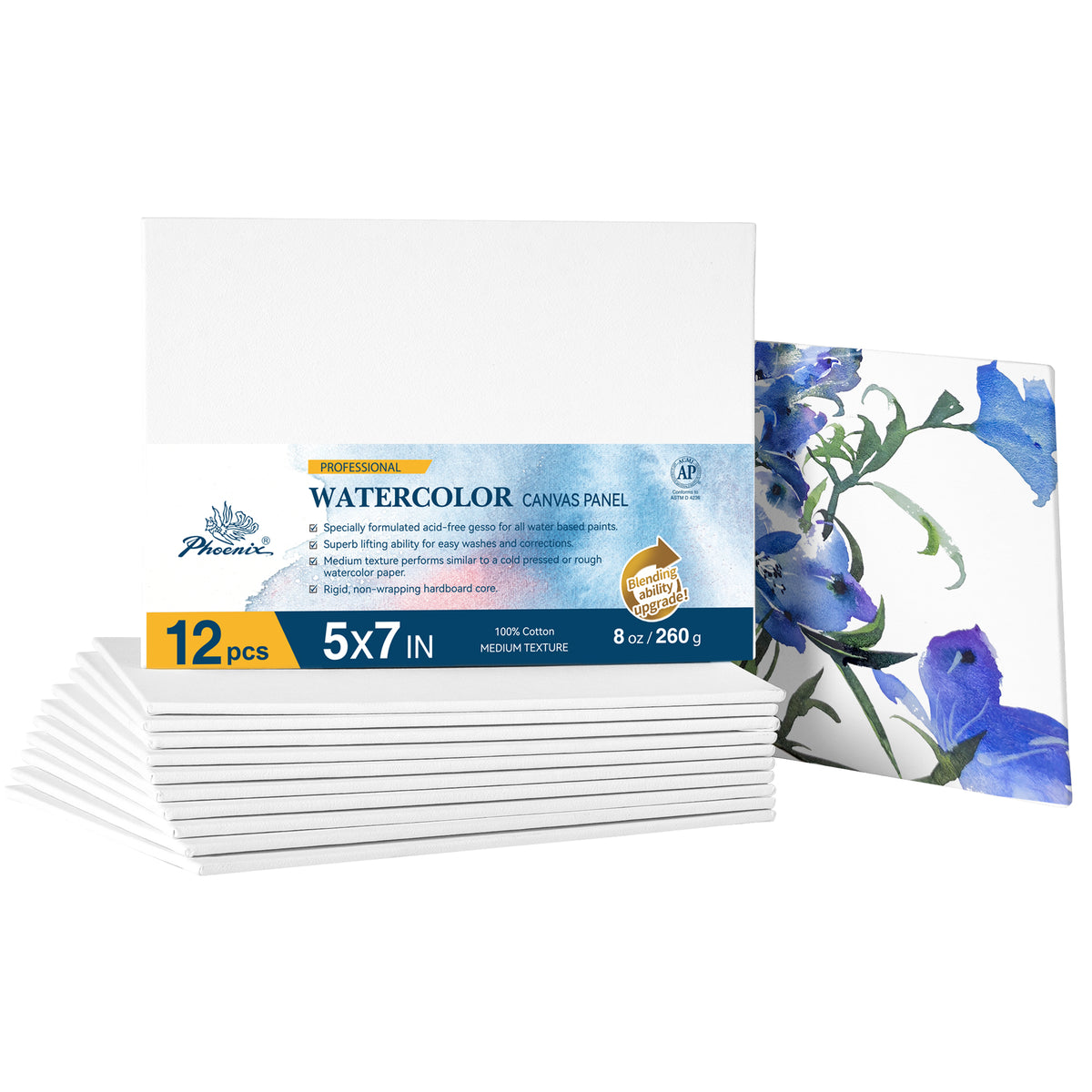 12PACK PHOENIX Professional Watercolor Pro Canvas Panels 5X7IN