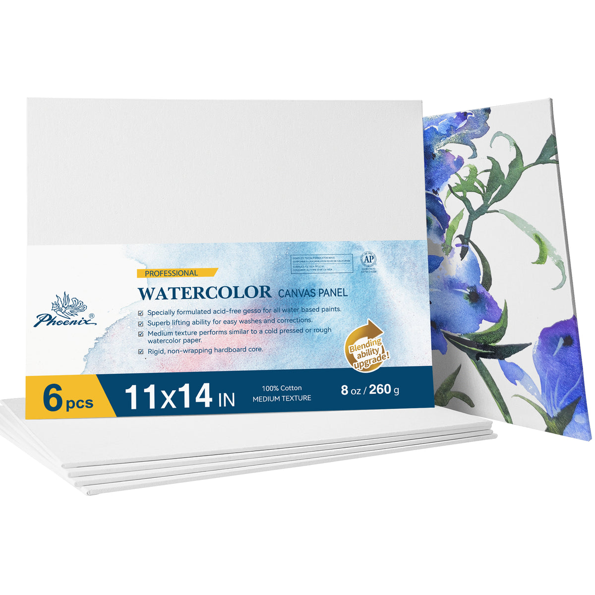 6PACK PHOENIX Professional Watercolor Pro Canvas Panels 11X14IN