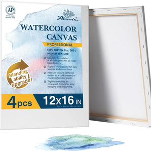 PHOENIX Professional Stretched Watercolor Canvas - 12x16 Inch/4 Pack