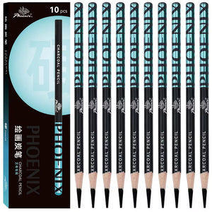 PHOENIX 10pcs Charcoal Pencils Drawing Set, Soft Medium And Hard Charcoal Pencils for Artists, Beginners, Professional Artists, Painting Art, Sketching
