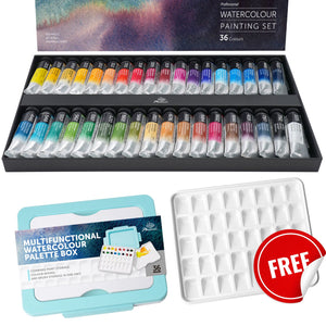 PHOENIX Professional Watercolor Paint Tube Set – 36 Colors with Palette Box