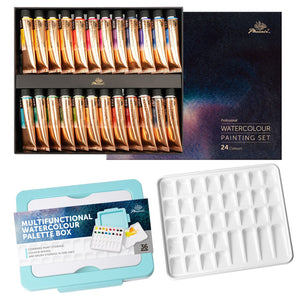 PHOENIX Professional Watercolor Paint Tube Set – 24 Colors with Palette Box