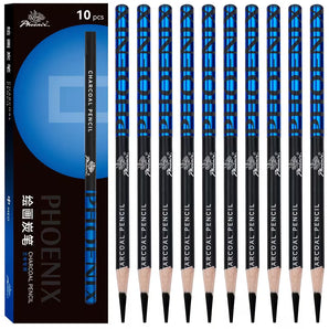 PHOENIX 10pcs Charcoal Pencils Drawing Set, Soft Medium And Hard Charcoal Pencils for Artists, Beginners, Professional Artists, Painting Art, Sketching