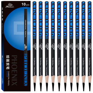 PHOENIX 10pcs Charcoal Pencils Drawing Set, Soft Medium And Hard Charcoal Pencils for Artists, Beginners, Professional Artists, Painting Art, Sketching