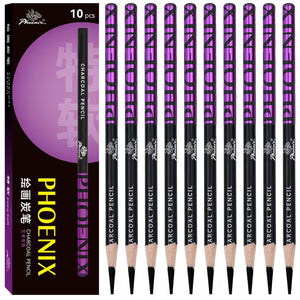 PHOENIX 10pcs Charcoal Pencils Drawing Set, Soft Medium And Hard Charcoal Pencils for Artists, Beginners, Professional Artists, Painting Art, Sketching