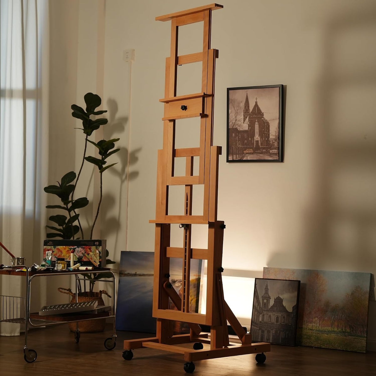 PHOENIX Adjustable Solid Beechwood H-Frame Studio Easel