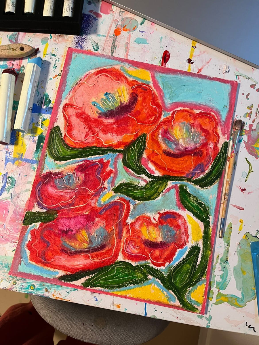 Expressive red floral painting — @shannonraeart